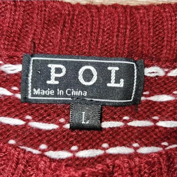 POL Fair Isle Nordic Reindeer Snowflake Sweater Ugly Christmas Sweater Women's L - Picture 2 of 5